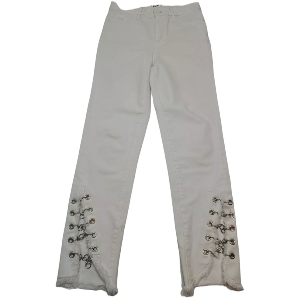 PAIGE Hoxton Straight Ankle Jeans Olympic Chain Detail White Size 26 NEW